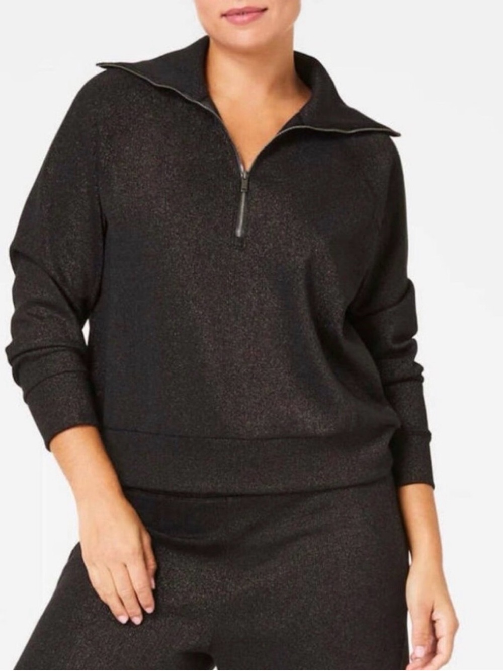 SPANX Half Zip with Shimmer Very Black / Silver; Size Medium